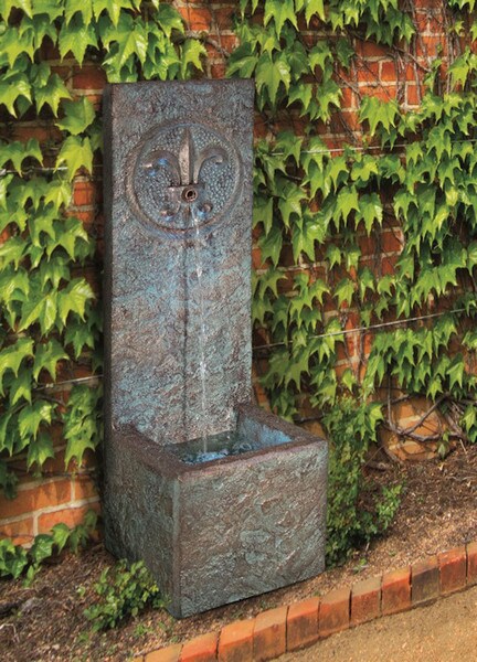 Shop our cement Fleur De Lys Single Spout Fountain Lighted wall for the garden for sale